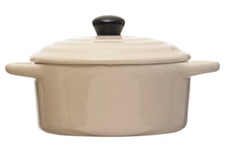 1 cup stoneware mini baker with lid in neutral colors