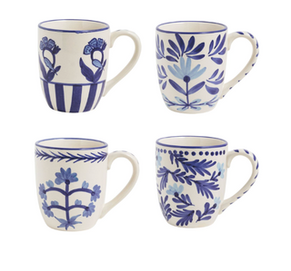 Blue flower hand-painted ceramic mug