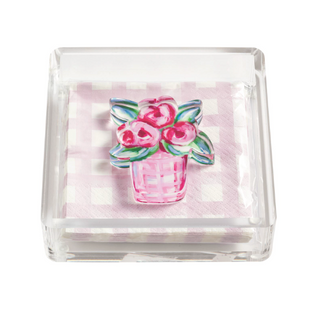Garden napkin holder weight in clear acrylic with floral design
