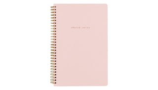 Blush pink prayer journal with structured sermon note layout