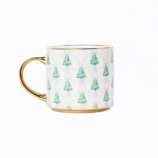 Cafe Mug Winter Pines with Green Christmas Tree Pattern