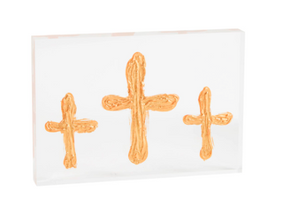 Clear acrylic cross plaque with gold cross design