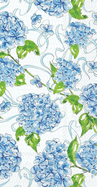 Hydrangea allover guest towel with blue floral pattern