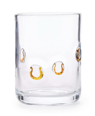 Clear double old fashioned glass with embossed horseshoe design