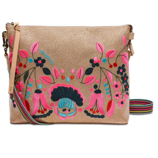 Consuela Lyla Downtown Crossbody with floral embroidery and gold glitter