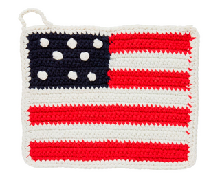 Crochet American Flag pot holder with embroidered stars and stripes