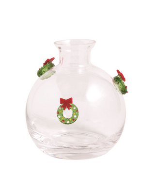 Clear glass bud vase with green wreath and red bow accents

Round glass vase featuring holiday wreath icons

Christmas bud vase with dimensional wreath details