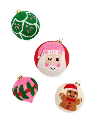 Felt Christmas ornament with gingerbread man design

Handmade felt Santa ornament with pink hat

Pink and green holly pattern felt ornament

Colorful felt Christmas ornament with vintage style

Festive felt holiday ornament sold separately