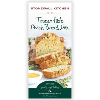 Stonewall Kitchen Tuscan Herb Quick Bread Mix featuring an Italian-inspired savory bread with basil, thyme, rosemary, and oregano.