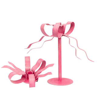 Pink Fanciful Ribbon Taper Candle Holders Round Top