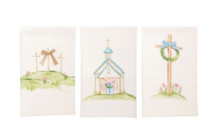 Easter cross woven cotton hand towel with grosgrain bow