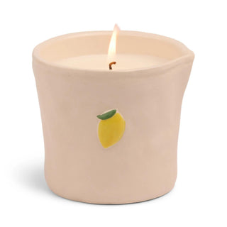 “Meyer Lemon bistro candle in ceramic vessel with lemon detail”