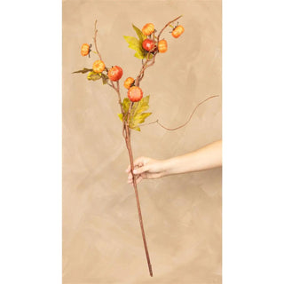 35.5-inch faux orange pumpkin branch featuring miniature pumpkins, autumn leaves, and natural twig accents for fall floral arrangements and seasonal home décor.