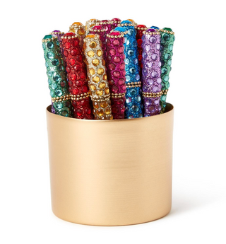 Sparkling jewel mosaic pen in assorted jewel tone colors

Rhinestone mosaic refillable pen with colorful jeweled design

Glam jewel tone pen with sparkling crystal accents

Decorative mosaic pen for desk or gift giving

Sparkling jewel pen in peridot, ruby, and amethyst colors