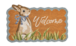 Easter scallop coir door mat with bunny and welcome text