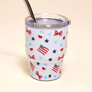 4th of July 2 oz stainless steel tumbler with patriotic print