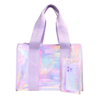 Case-Mate Jelly Tote Bag Soap Bubble holographic waterproof tote with lavender straps
