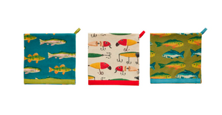 Retreat fishing cotton hand towel with fish pattern and hanging loop
