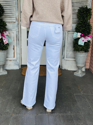 Vervet super high rise 90’s inspired flare jeans in optic white