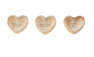 Paulownia wood heart shaped trinket tray with etched inspirational quote