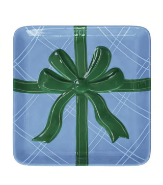 Appetizer Plate Wrapped in Cheer Blue with Green Bow