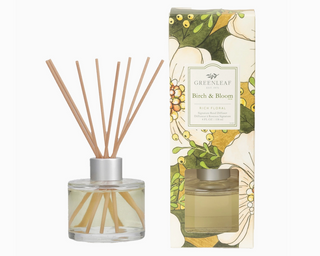 Greenleaf Birch & Bloom Diffuser with floral box packaging

Birch & Bloom fragrance diffuser with reeds by Greenleaf

Floral-scented reed diffuser with magnolia and oak notes

Greenleaf home fragrance diffuser in glass bottle

Birch & Bloom diffuser set with elegant floral design