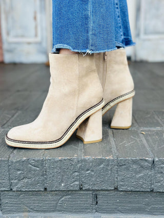 Shelby Flare Heel Faux Suede Leather Ankle Booties