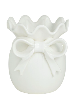 White ceramic bow vase with ruffle rim