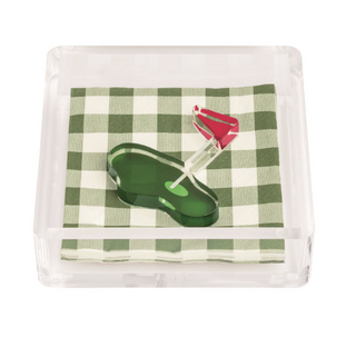 Golf acrylic napkin holder with flag weight and cocktail napkins