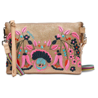 Consuela Lyla Midtown Crossbody with floral embroidery and gold glitter