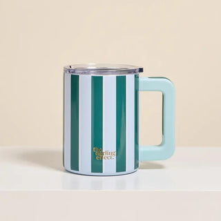 Sicily Stripes Teal stainless steel tumbler with handle