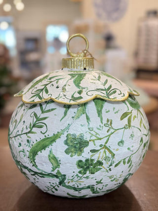 Chinoiserie Ornament Box featuring a red and white floral pattern with elegant gold accents.