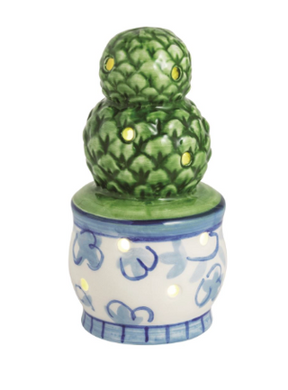 Hand-painted ceramic topiary LED sitter with glowing lights