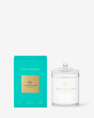 Luxury Glasshouse fragrance Lost in Amalfi candle packaging close-up