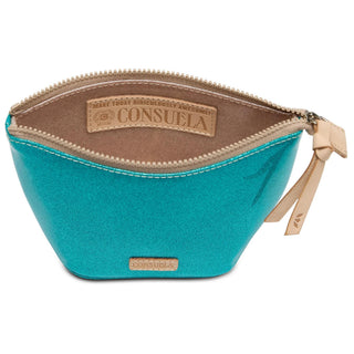 Consuela Lumi Medium Tool Kit glitter cosmetic pouch in turquoise with zipper closure