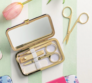 Floral faux leather manicure kit case with nail care tools