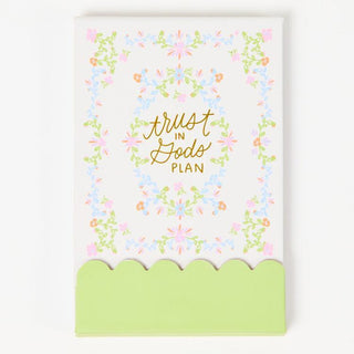Floral flip notepad with scalloped bottom edge and inspirational quote