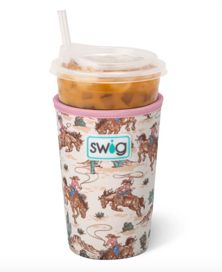 Western rodeo insulated travel mug with cactus and cowgirl design