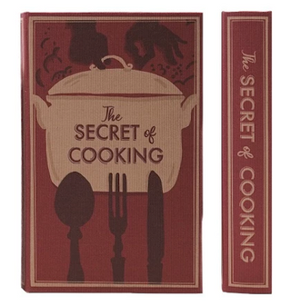 Linen decorative book storage boxes with vintage cookbook and cocktail book designs