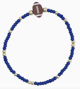Game Day Blue Football Bracelet with 14k gold filled beads, blue Czech glass and football charm