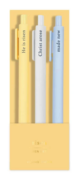 Church Notes Risen pen set with yellow, white, and blue gel ink pens