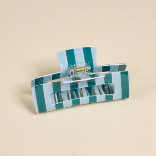 Striped acrylic hair clip with gold spring hinge