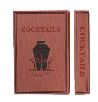 Linen decorative book storage boxes with vintage cookbook and cocktail book designs