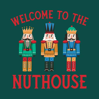 Christmas nutcracker napkins with Welcome to the Nuthouse saying

Holiday cocktail napkins with nutcracker design and festive humor

Funny Christmas party napkins with colorful nutcrackers