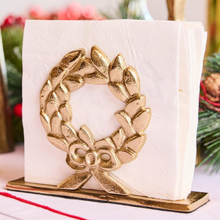 Gold wreath napkin holder for holiday table décor

Festive napkin holder with bow and wreath design

Elegant gold metal napkin holder for Christmas entertaining

Holiday wreath-shaped napkin holder on dining table

Classic gold wreath napkin stand with festive charm