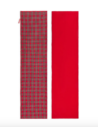 Tartan Traditions Double-Sided Table Runner with red plaid and solid red sides