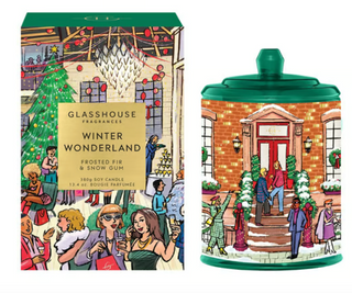 Glasshouse Fragrances Winter Wonderland Candle with frosted fir and snow gum scent