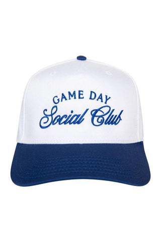 “Blue and white Game Day Social Club vintage hat with snapback”

“Two-tone structured cap with Game Day Social Club embroidery”

“Adjustable snapback hat with Game Day Social Club lettering”

“Classic vintage-style Game Day Social Club blue and white cap”