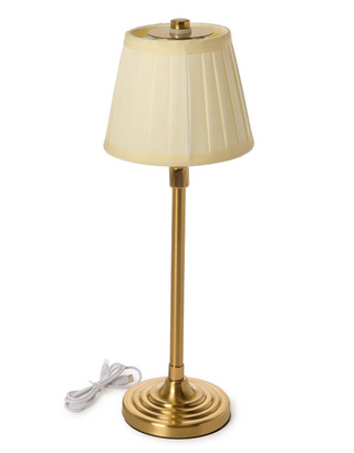 Pleated Lamp Shade Rechargeable LED Lamp with gold base and cream shade