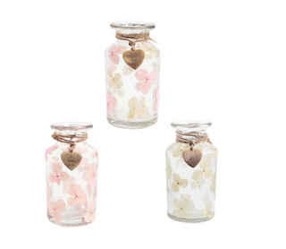 Pressed flower glass bud vase with brass heart charm